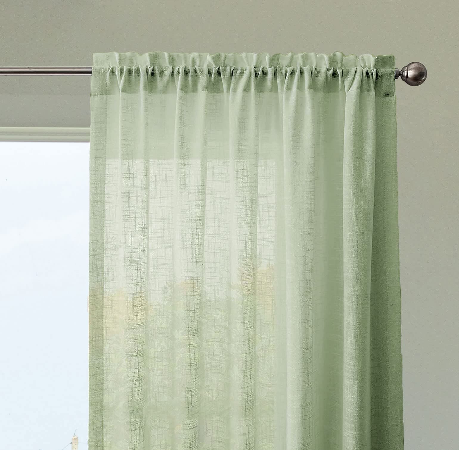 HOMEMONDE Cotton Curtains Sheer Taxture Linen Set of 2 Drapes with Rod Pocket for Living Room, Bedroom Decor, 9 Feet, Mint Green