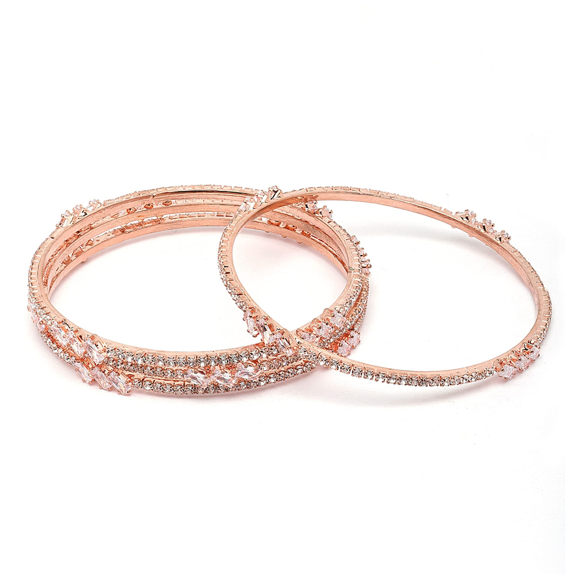 ZENEME Rose Gold-Plated Lime Green & White Oval Shaped AD studded Handcrafted Bangles Set for Girls and Women (Set Of 4) (2.8)