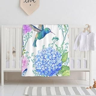 Baby Blanket Spring Hummingbird Flower Hydrangea for Boy Girl Newborn 30x40 Inch Toddler Infant Nursery Throw Blankets Double Layer Comfy Soft Plush Stroller Crib Quilt