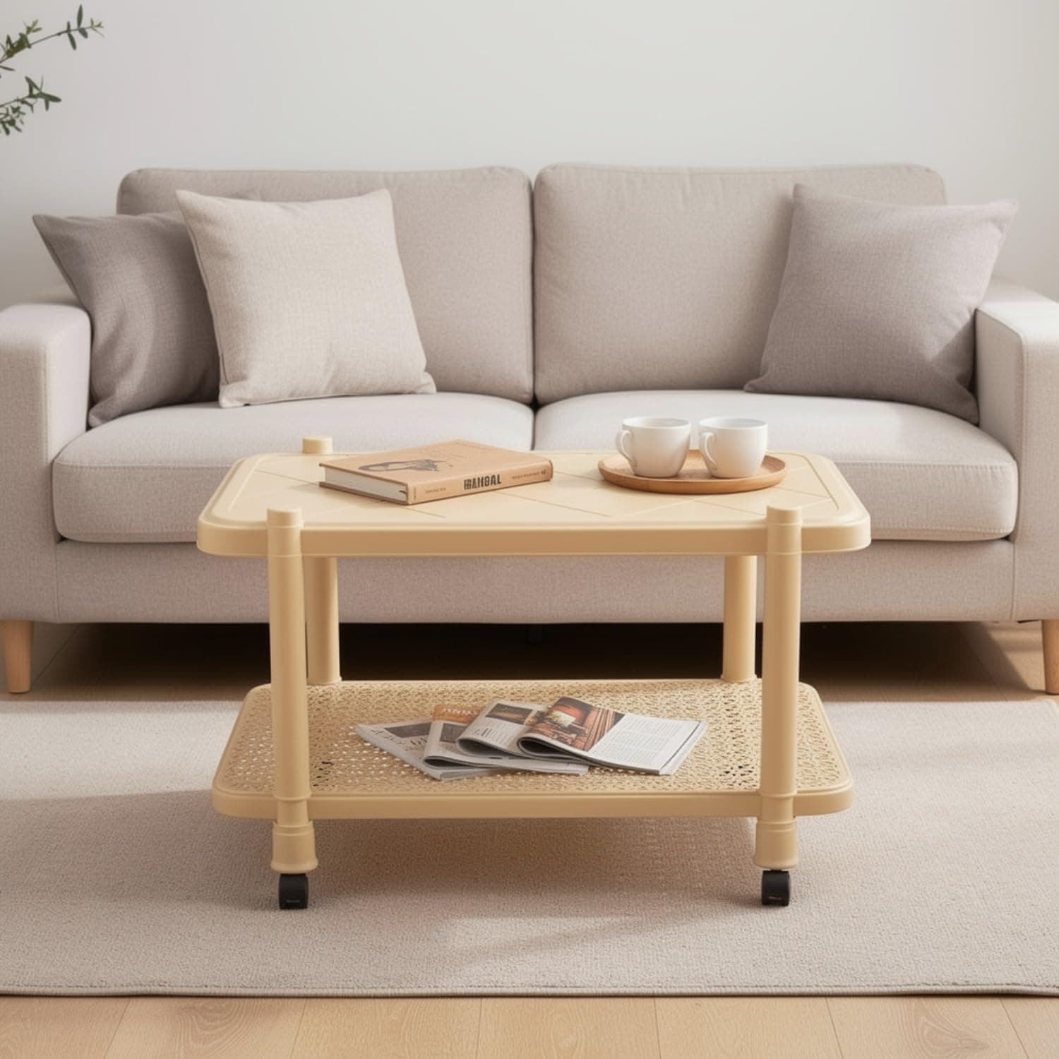 wow craft Center Trolley Coffee Table with Wheels |Tea Table |Teapoy for Home |Living Room |Office & Outdoor | Beige, DIY