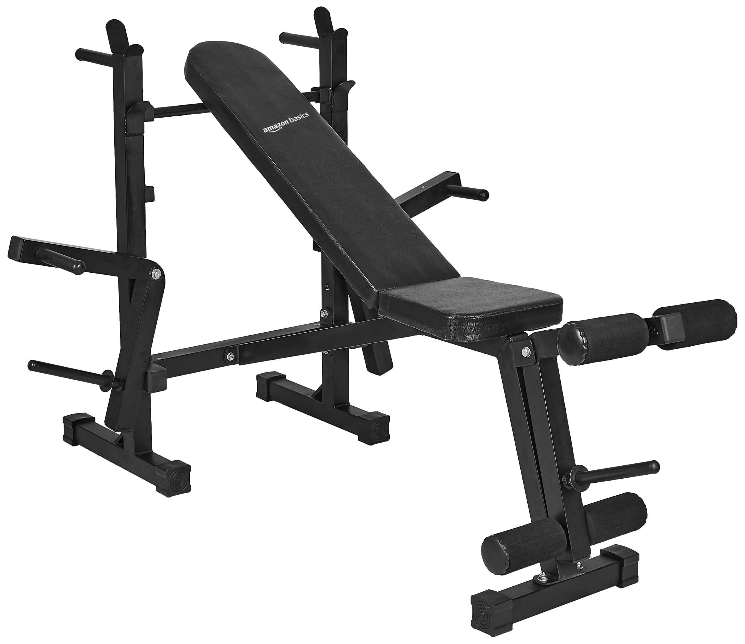 Amazon Basics Multipurpose 8-In-1 Gym Bench | with Adjustable Height & Leg Support |Incline & Decline Bench Press | Max Weight 350 Kg | Black