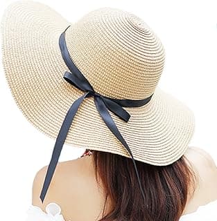 Itopfox Women's Big Brim Sun Hat - Floppy Foldable Straw Hat With Bowknot for Summer Beach