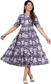 Kuruti B Sheets Women's Cotton Floral Printed Regular Fit Anarkali Kurta for Women