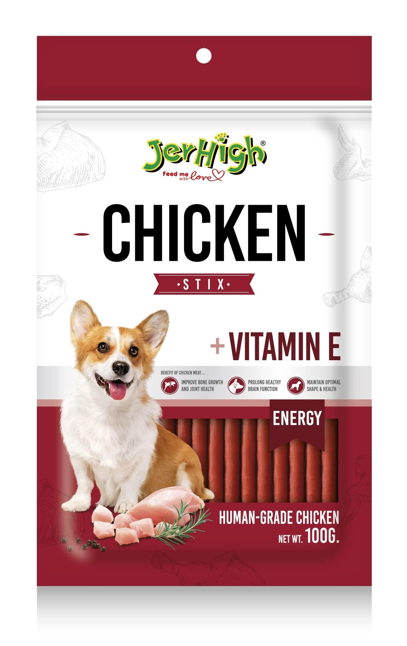 JerHigh Fully Digestible Healthy Snack & Training Treat Human Grade High Protein Chicken with STIX BITE Flavour 100g (Pack of 1) - DogsNCats