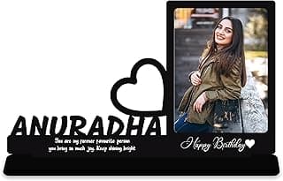 Indianara Wood Happy Birthday Customized Tabletop Rectangular Photo Frame With Name | Best Gift for Birthday, Friend, Brother, Sister, Boyfriend, Girlfriend, Husband, Wife, Parents, Raksha Bandhan, Teacher's Day, Women's Day,Karwa Chauth, Valentine's Day, Mother's Day & Return Gift |