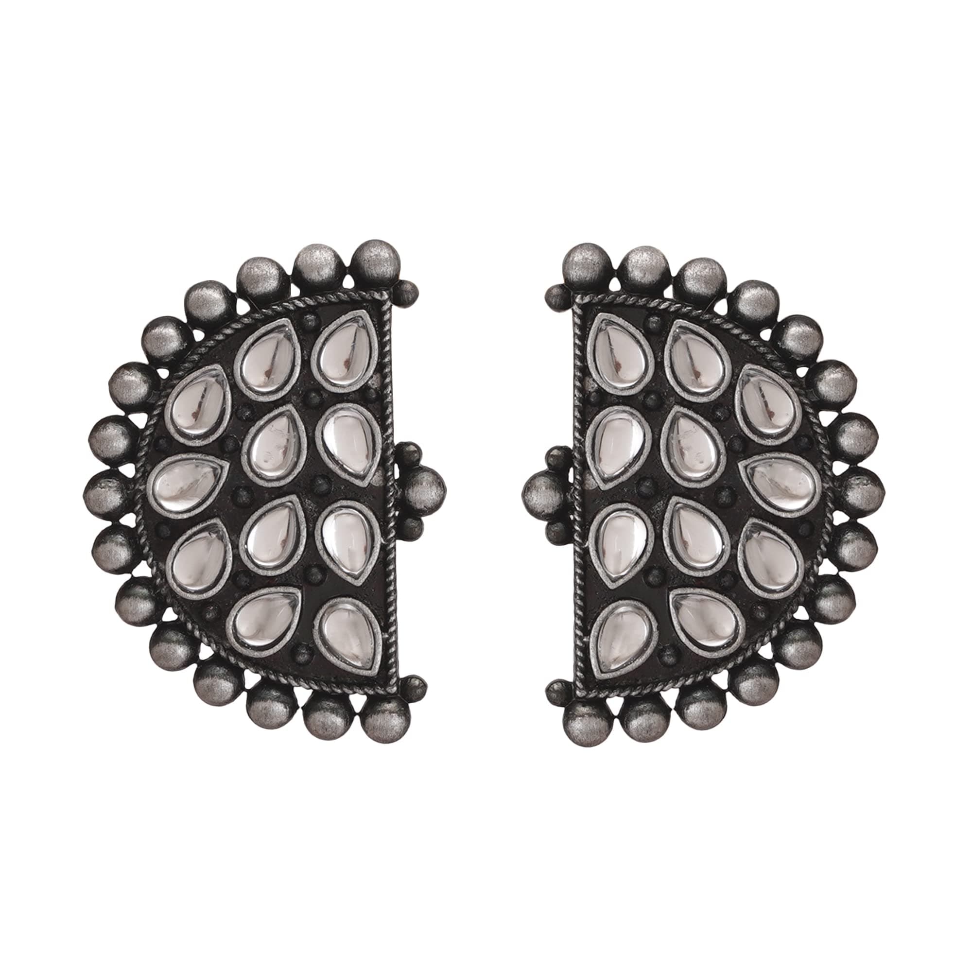 Shreyadzines Boho Vintage Antique Ethnic Gypsy Tribal Indian Designer Bollywood Stud Stone Oxidised Black Earring Earrings Set Jewelry