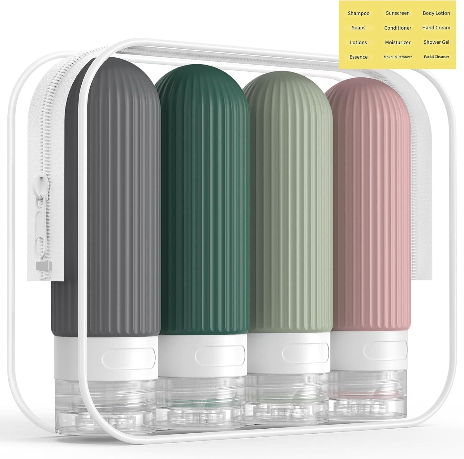 Lyrovo Travel Bottles Kit for Toiletries Organizer BPA Free 90ml Silicone Size Containers Portable Split Bottle Accessories for Conditioner Shampoo Lotion - 4 Pack (Morandi), Assorted