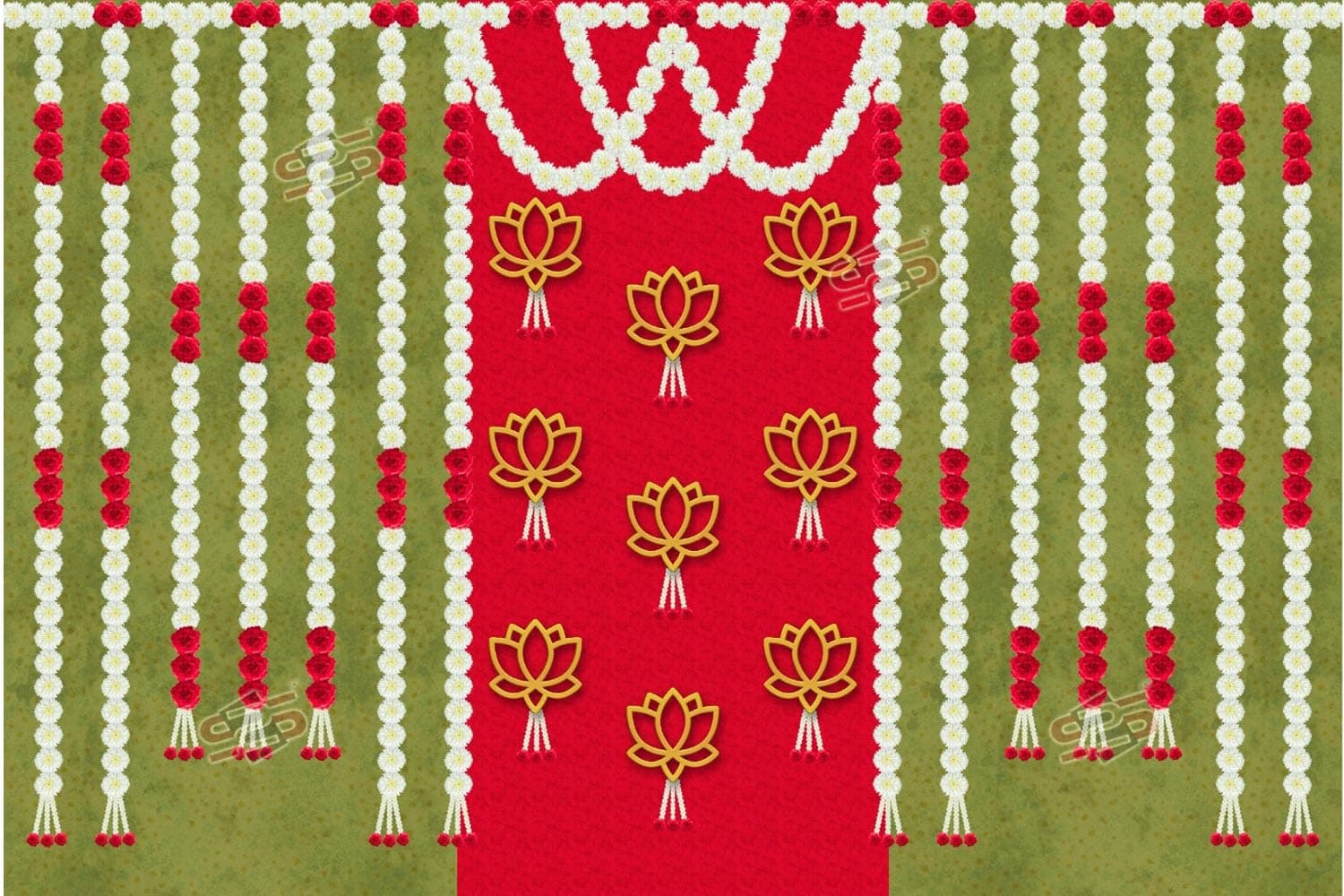 S2S Backdrop Cloth for Pooja Decoration Traditional Background Curtain Cloth for Festival Fabric (Lotus with Flowers) (Pack of 1)