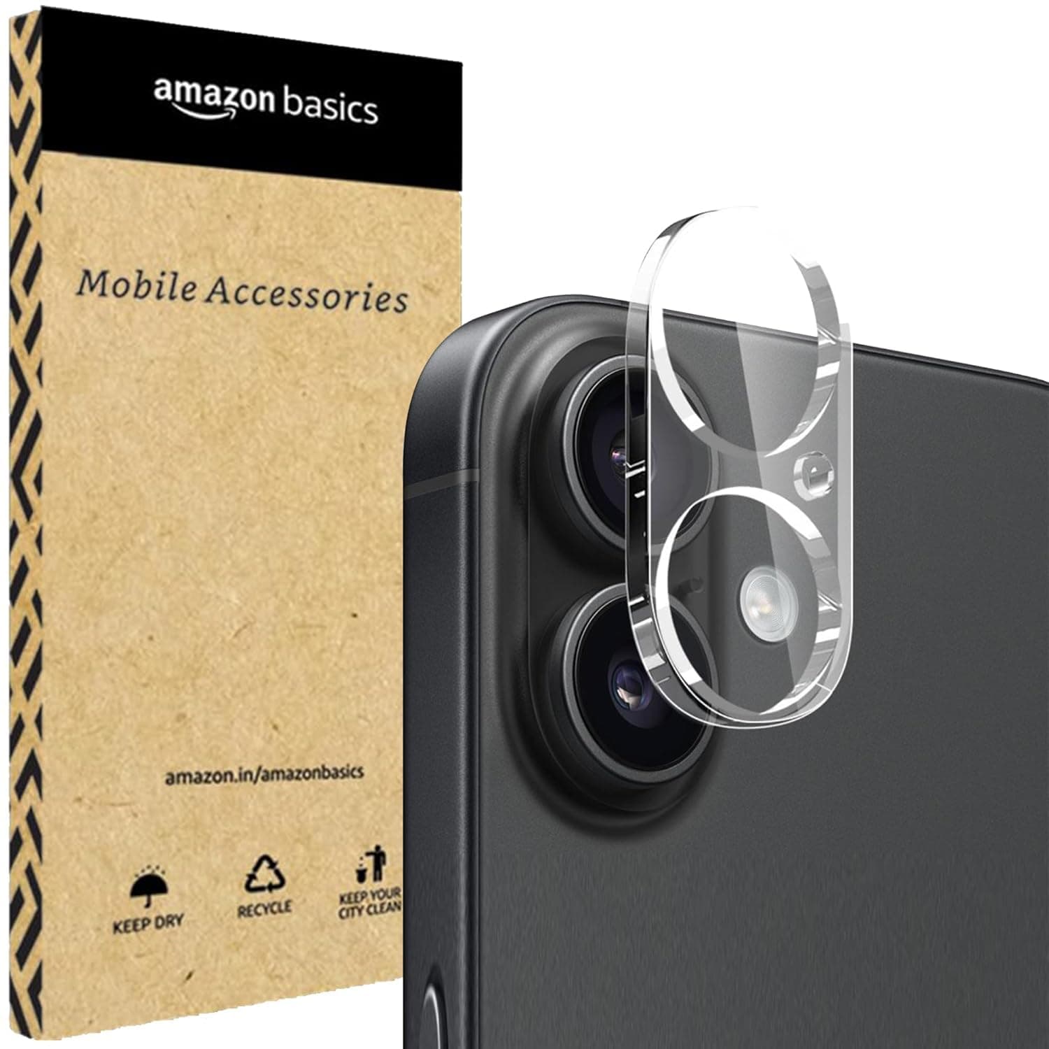 amazon basics Camera Lens Protector for iPhone 17 (9H Hardness.Scratch Resistance) with Free Installation Kit Clear