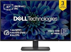 Dell SE2726D 27 inch (68.58 cm) QHD IPS Display, 144Hz Refresh, AMD FreeSync, Eye Comfort Technology, Flicker-Free, HDMI/DP Connectivity, Elegant Design for Work & Play