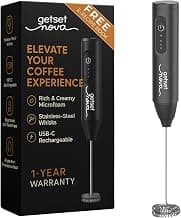 Nova Milk Frother Rechargable Coffee Frother Milk & Beater for Cold Latte 2In1 Handheld Battery-Powered Blender and Egg Whisker | 1 Year Warranty Free Frothy Recipe E-Book (Whisker), Black
