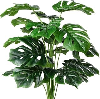 Dekorly Artificial Palm Plants - Faux Turtle Leaf, Fake Monstera Tropical Large Palm Tree Leaves for Outdoor UV Imitation Decorations (12 Leaves | Without Pot)