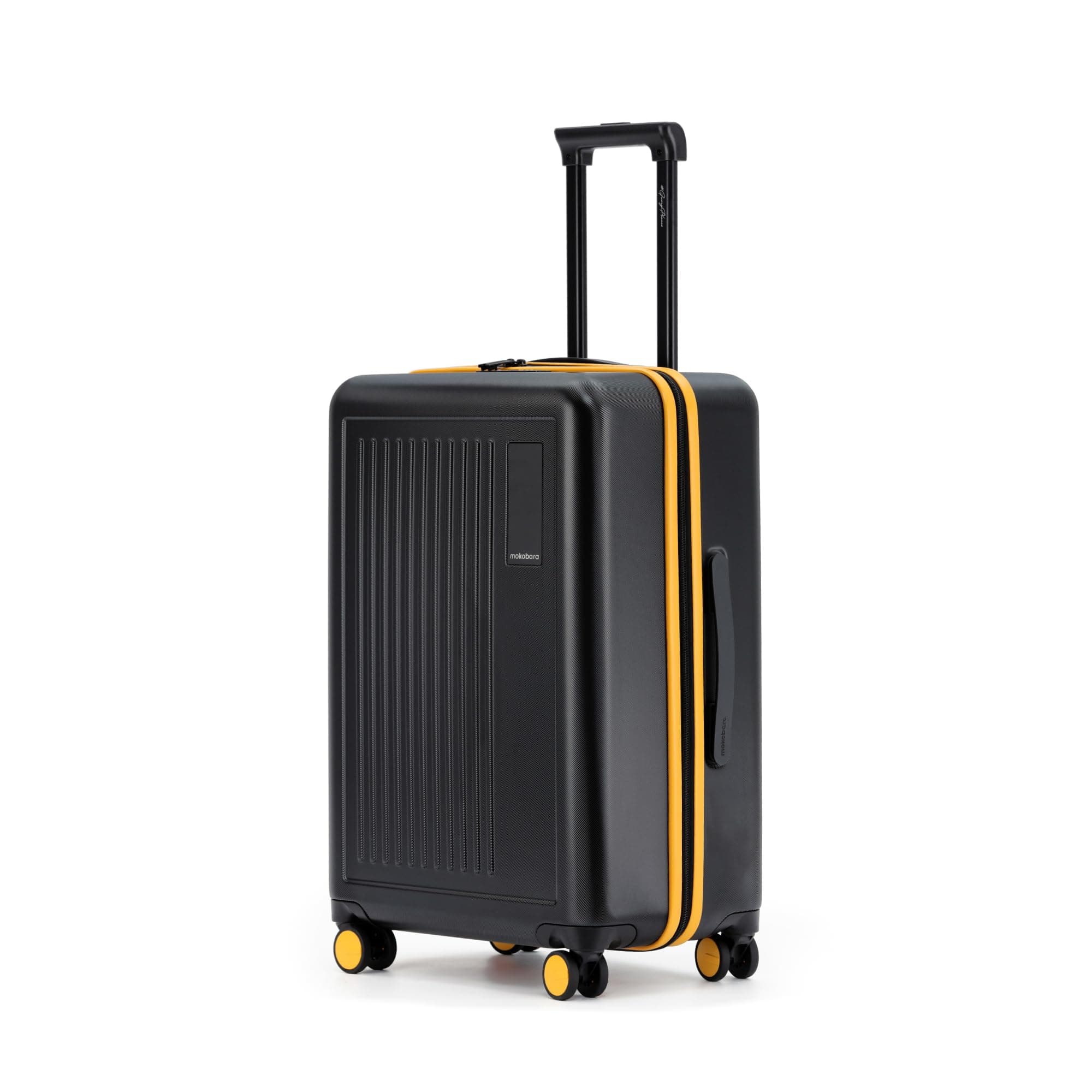 MOKOBARA Transit Check-in Luggage Trolley Bag-64cm(65L),Lightweight Polycarbonate Hardshell,360° 8 Silent Wheels,One Push TSA Lock,Premium Zipper,Suitcase for 7-14 Day Travel,Black(Money Moves)