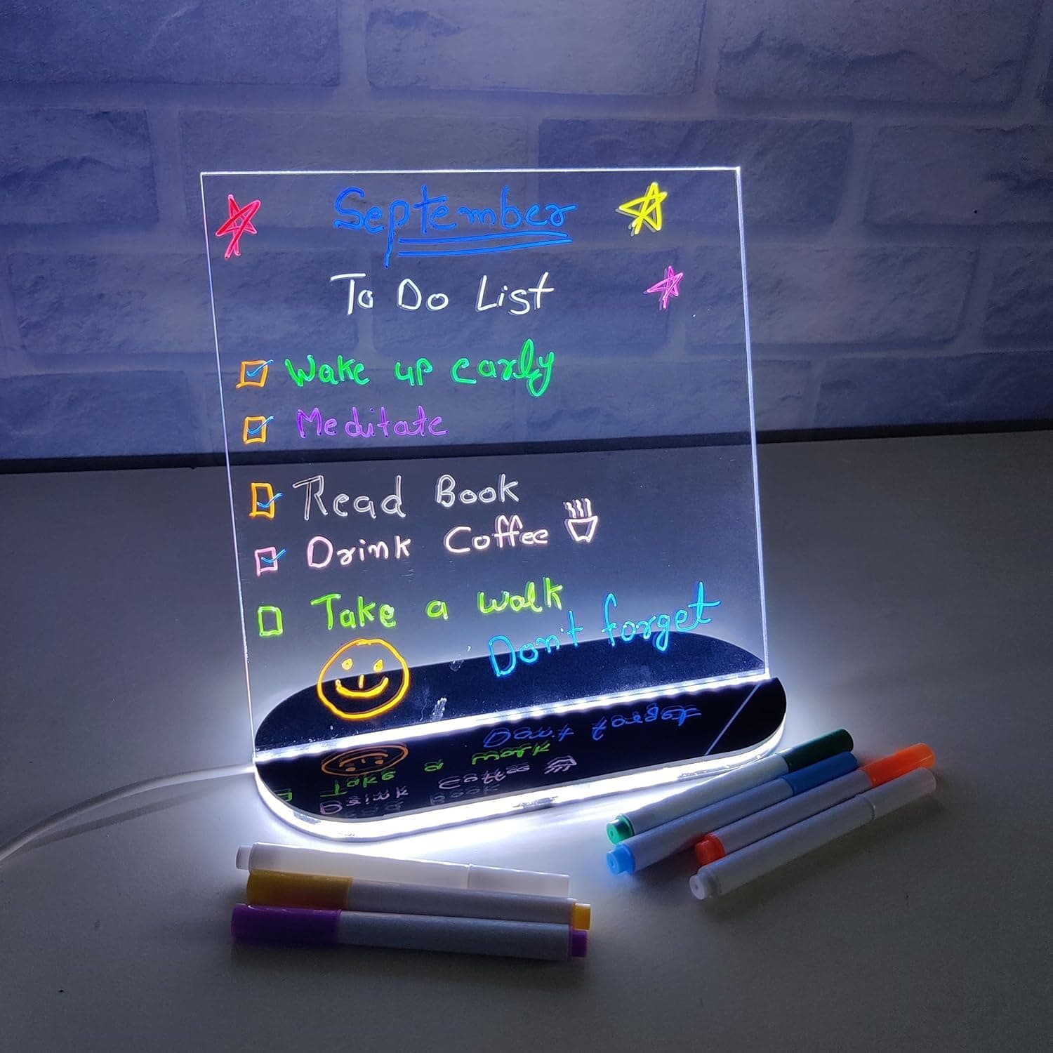 Zesta 3D Acrylic Writing Pad with LED Light & Pen – Glow Art Message Board | Aesthetic Desk Decor | Unique Gift for Men, Girls, Teens, Students | Cool Gadgets & Stationery Items (15X15 Cms, White)