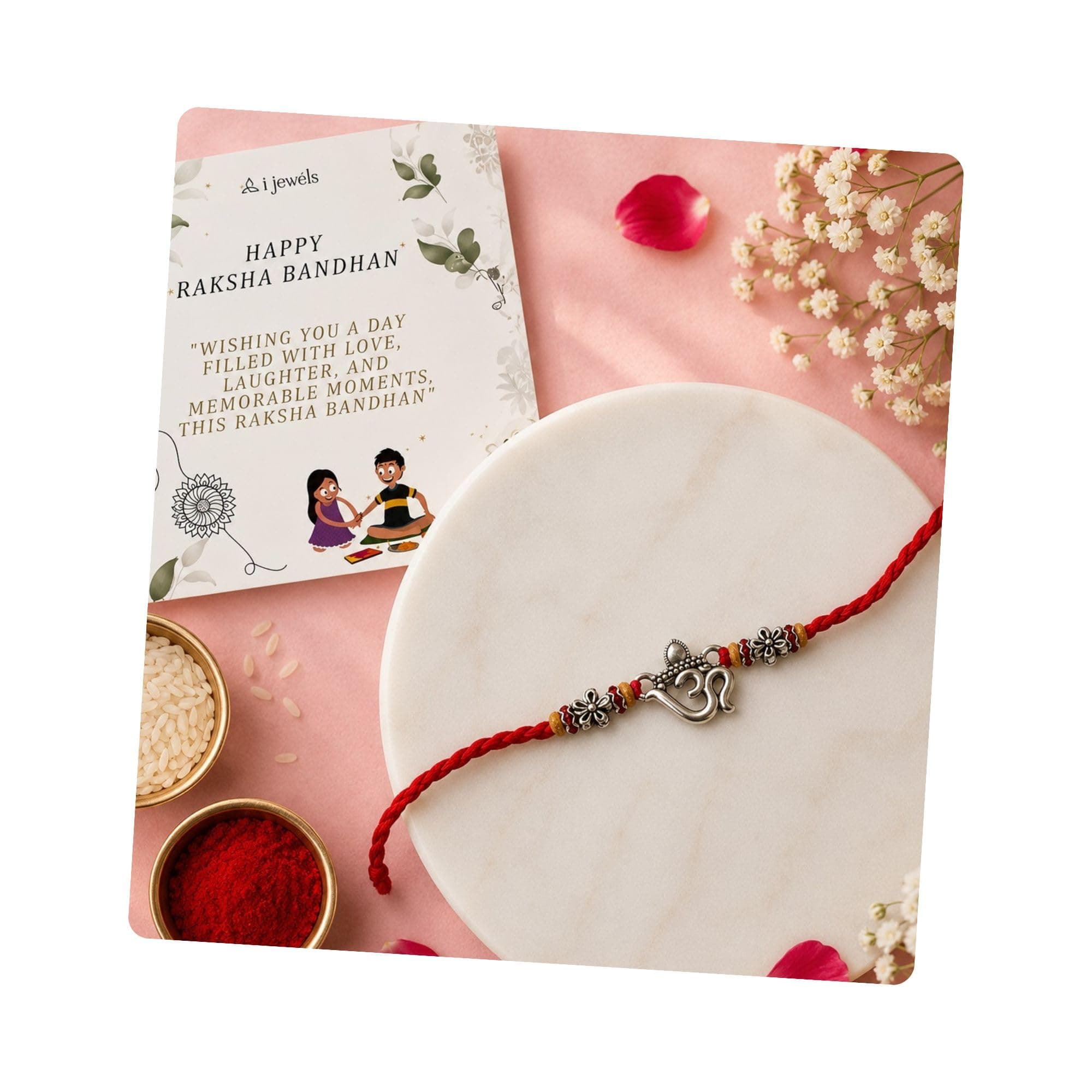 I Jewels Traditional Om Designer Rakhi with Roli Chawal & Raksha Bandhan Card for Men Boys Brother (R439)