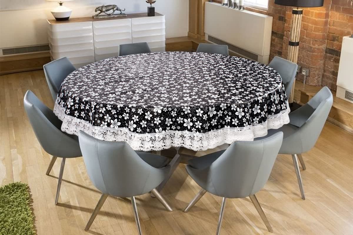 Stylista Waterproof 6 Seater Round Table Cover 72 Inches Diameter Floral Pattern Black