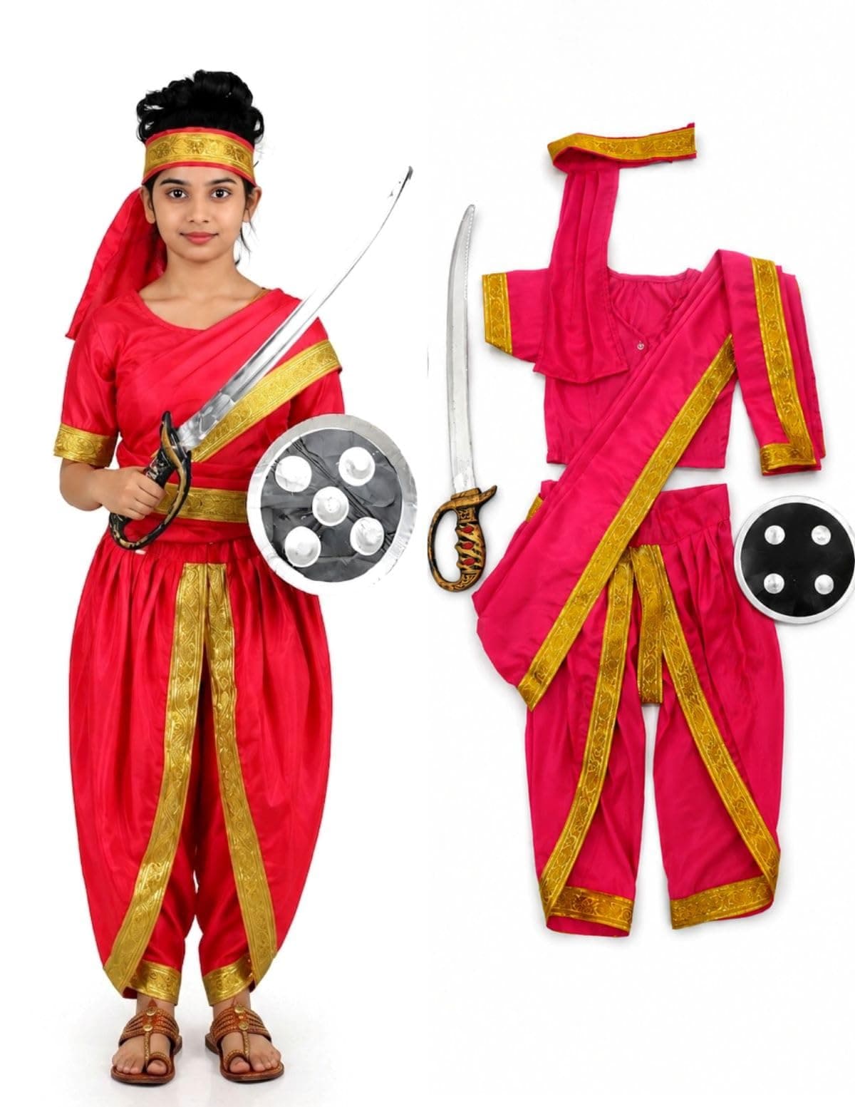 BookMyCostume Rani Laxmi Bai Jhansi ki Rani Kids Fancy Dress Costume for Girls with Accessories 8-10 years
