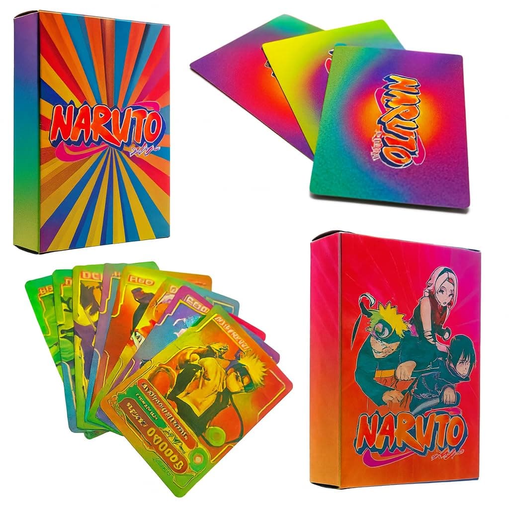 FowWelt Naruto Anime Card Desk Pack | 55 Foil Collectible CCG Cards | Premium Anime Playing Cards for Fans, Display & Gifting (Naruto - Rainbow)