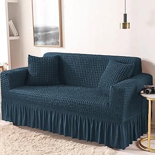 Lukzer 320 GSM Teal Blue 3 Seater Turkish Sofa Cover Universal Couch Protector Bubble Fabric with Frill Universal Big Elasticity Furniture Slipcover (210-260cm/SC-103-03)