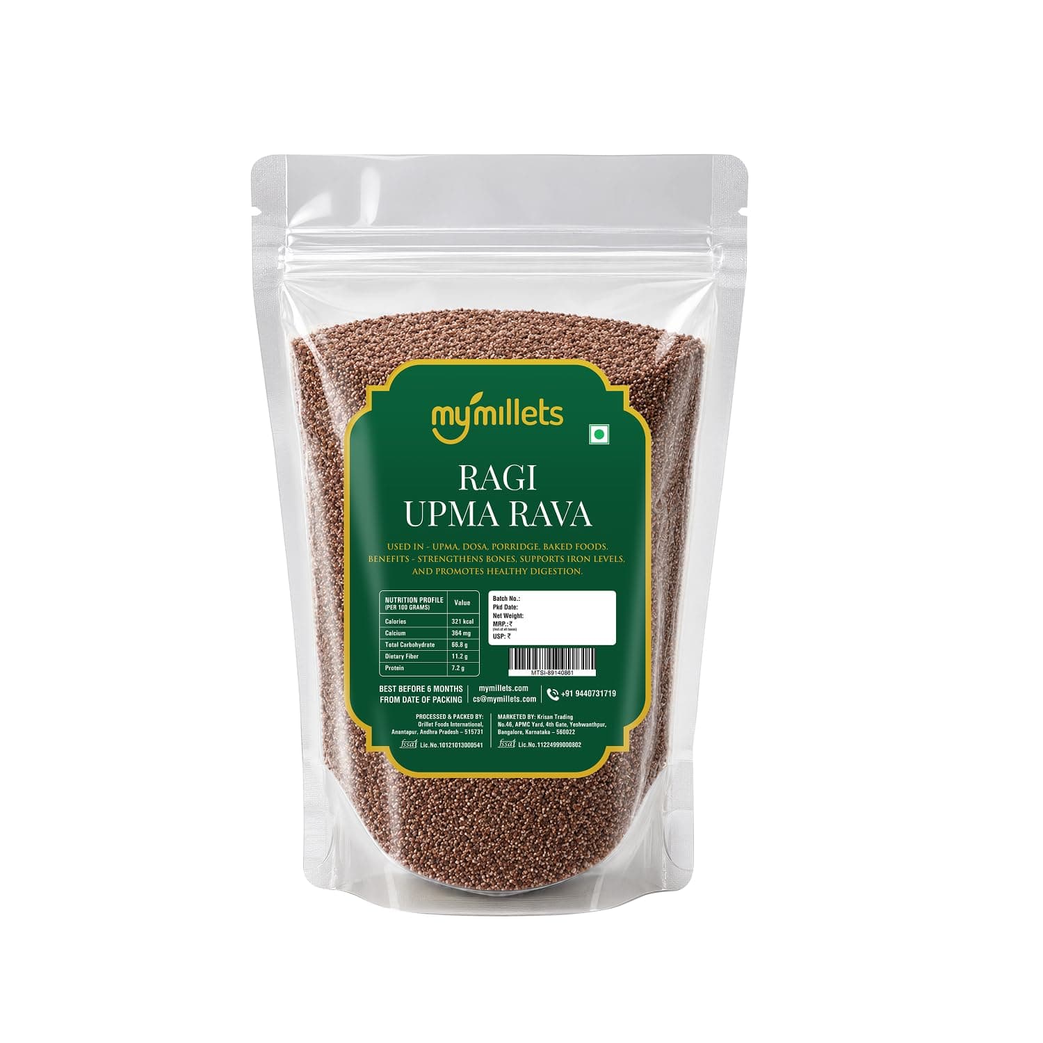 mymillets Organic Ragi Rava 400g Finger Millet Sooji | Gluten Free High Fiber Calcium Rich Breakfast Upma Mix | Low GI Healthy Diet Alternative | Energy Complex Carbs Farm Sourced India