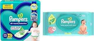 Pampers All round Protection Pants, XXL Size, 42 Count & Baby Aloe Wipes, Baby Diaper with Lid 72 Count
