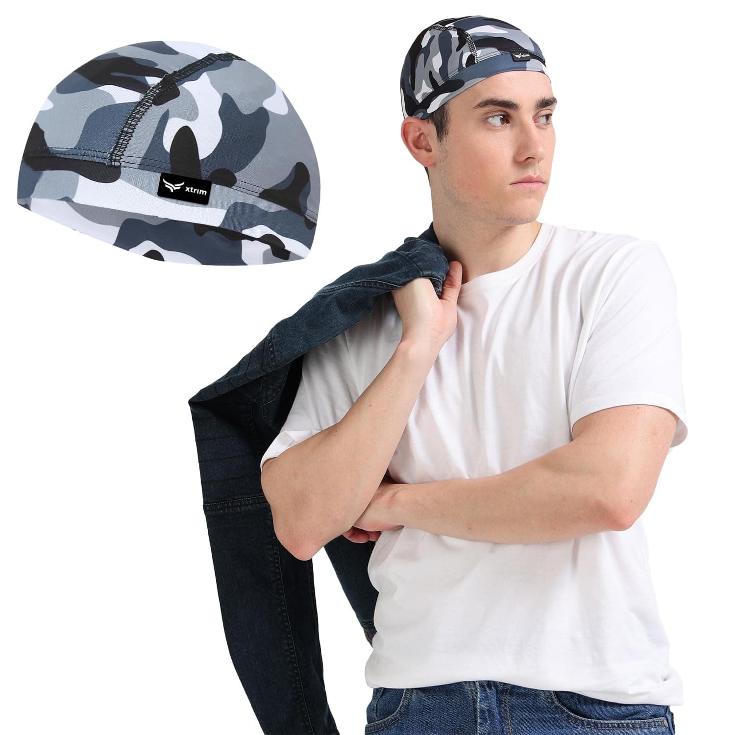 XTRIM Unisex Helmet Skull Cap for Bikers & Cyclists, Cotton Head Cap, Hair Inner Helmet Cover Cap for Men, Sweat Cooling for Women, Skull Cap for Summer