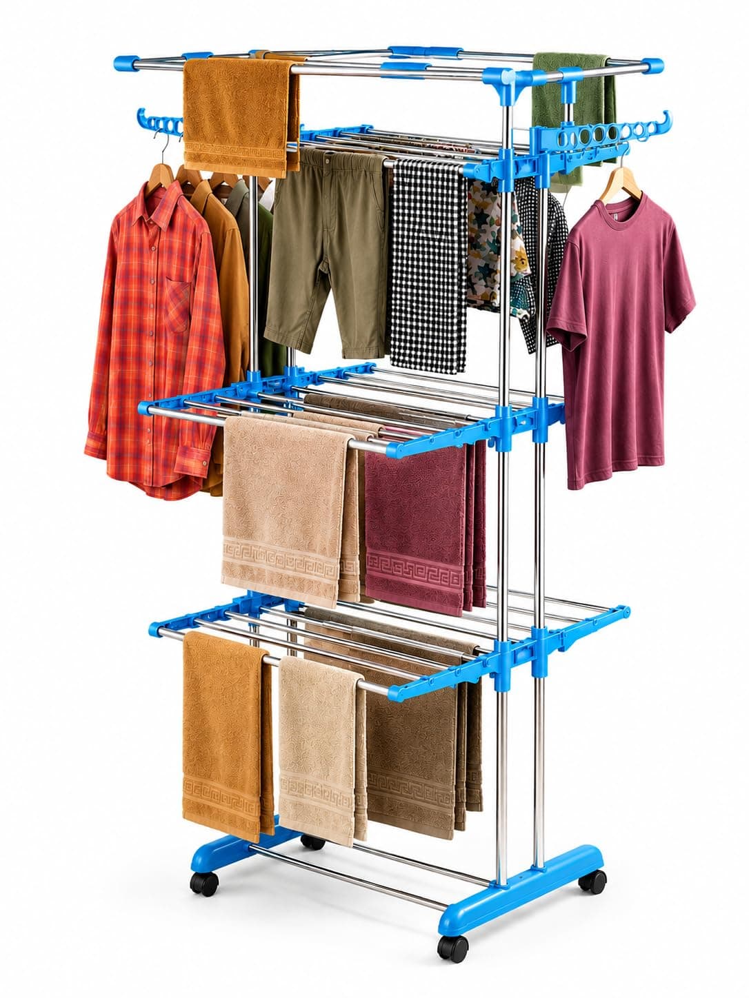 SUNDRY Stainless Steel Premium Heavy Duty Foldable Cloth Drying Stand/Clothes Stand for Drying/Cloth Stand/Clothes Dryer/Laundry Racks for Drying - Indoor/Balcony (Jumbo Blue)