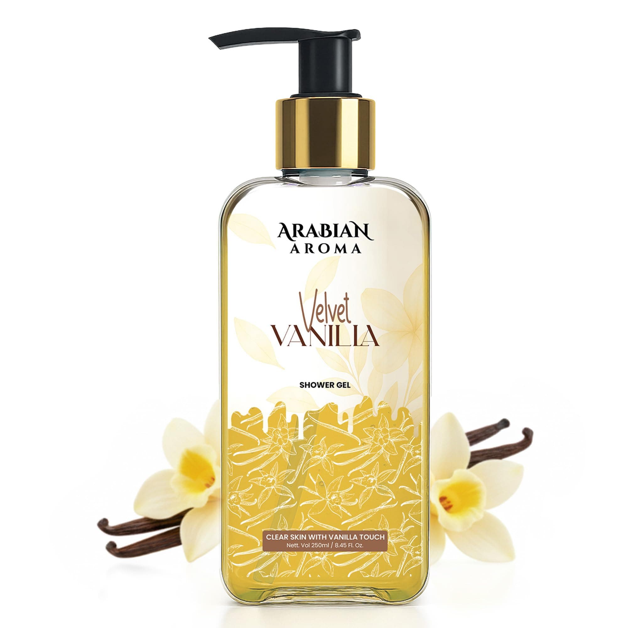 Arabian Aroma Velvet Vanilla Shower Gel for Women | Soft Creamy Scent | Clearing Skin with Vanilla Touch | Hydrating Gentle Body Wash for Smooth Radiant Skin | 250ml
