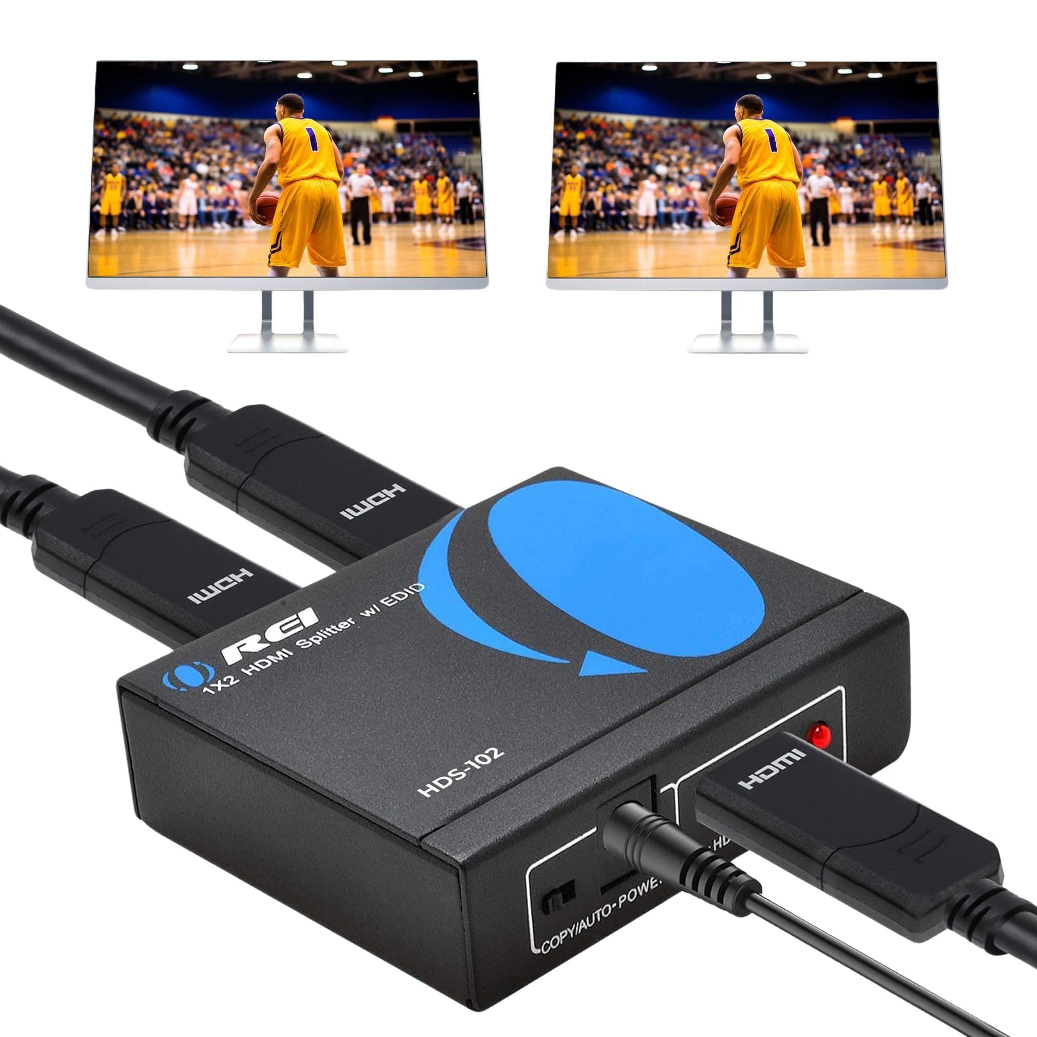 OREI 4K 1 in 2 Out HDMI Splitter Duplicate/Mirror Only UltraHD 4K @ 30 Hz 1x2 Will NOT Bypass HDCP HDMI Supports 3D Full HD 1080P for Xbox, PS4 PS3 Fire Stick Blu Ray Apple TV HDTV - Adapter Included