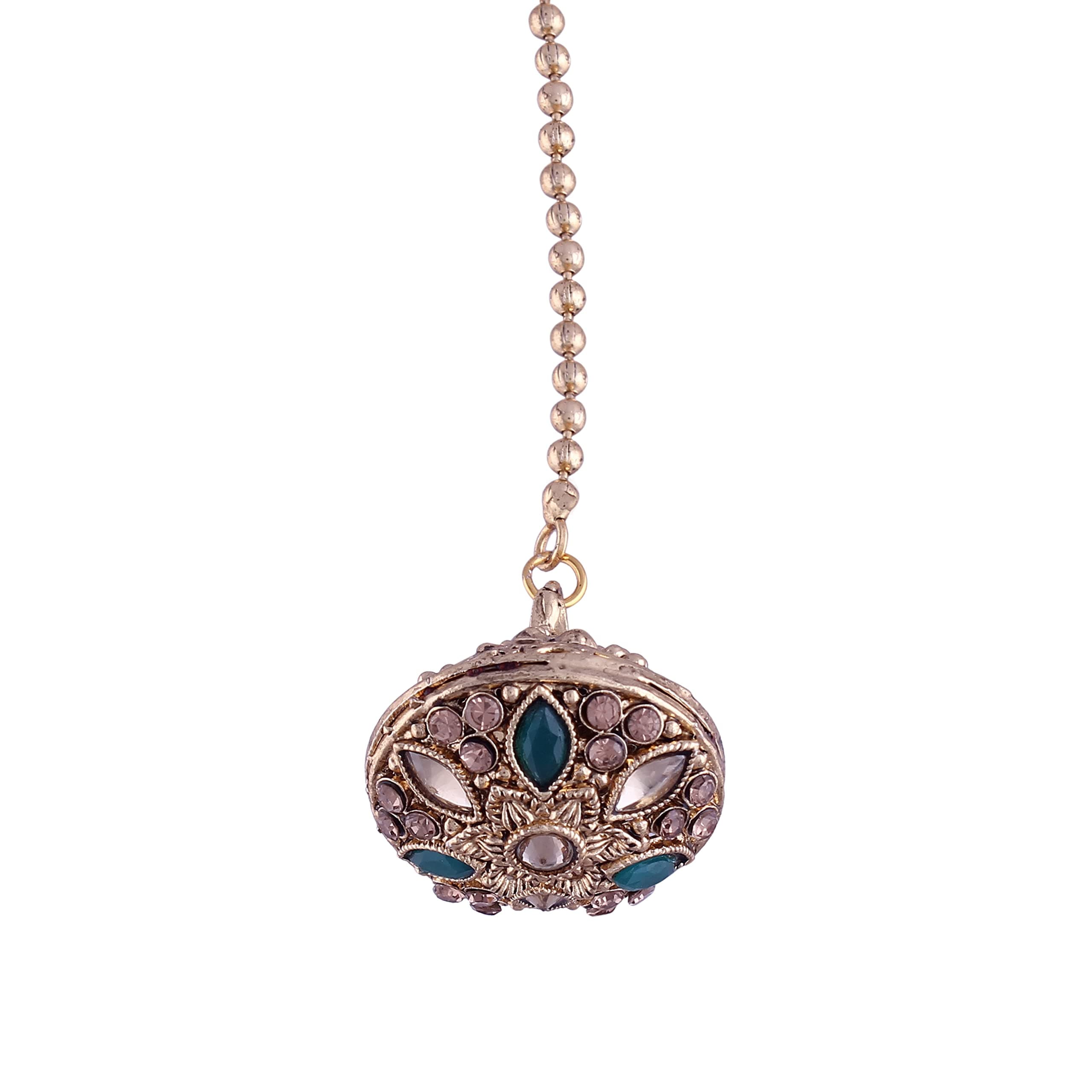 I Jewels 18k Gold Plated Rajasthani/Rajputi Kundan Pearl Studded Borla Matha Patti Maang Tikka for Women (T2074-76)