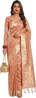 MIMOSA Women's Pink Art Silk Banarasi Saree (Unstitched Blouse) 6.2 Mtrs