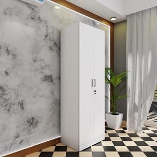 VIKI Wardrobe | Wooden Almirah for Clothes,Door for Bedroom, 2 Door Wardrobe with Doors (Frosty White - 40D x 60W x 180H) | 1 Year Warranty | DIY