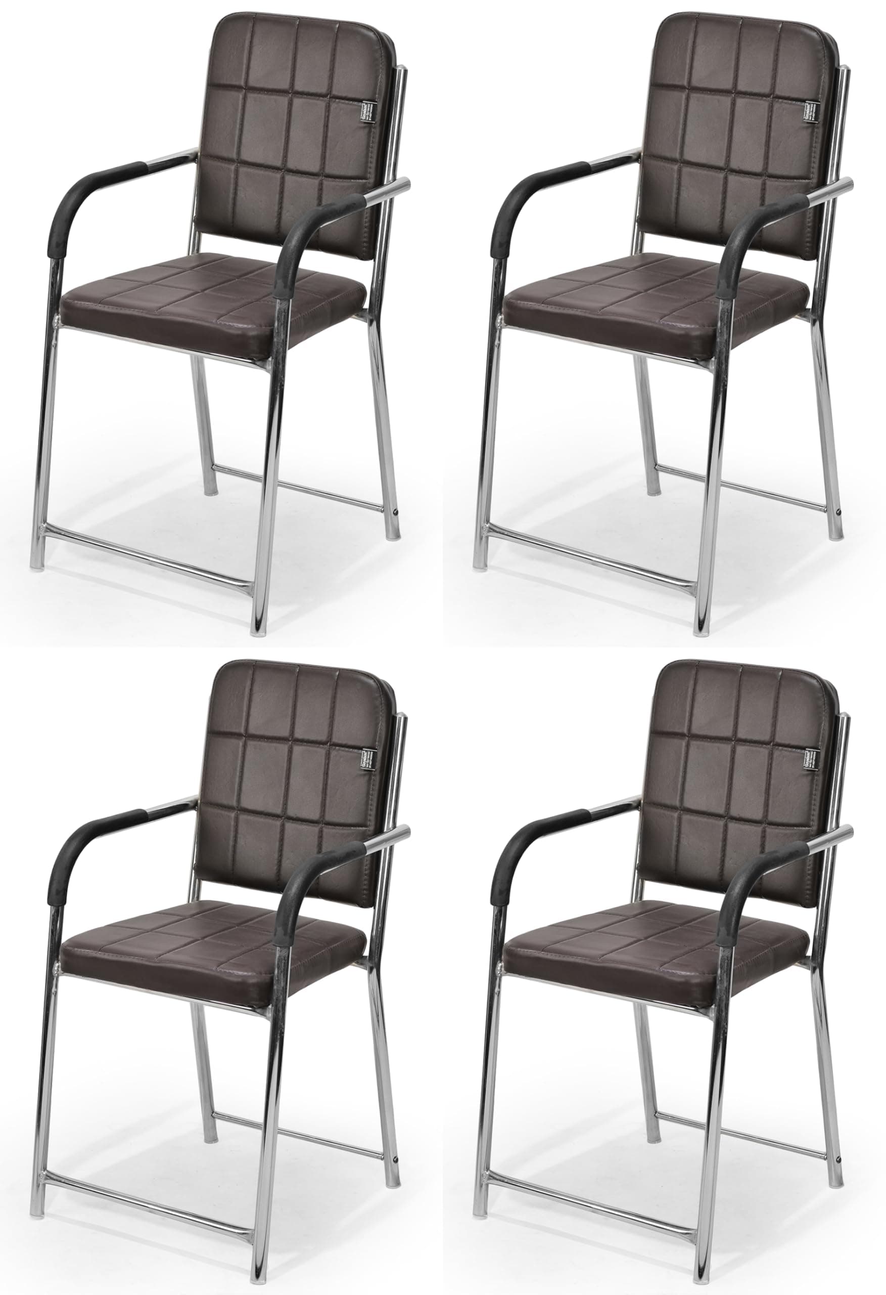 RATISON Office Chair Visitor Chair with arm Rest with Steel Frame and Cushioned seat Back, Chair Without Wheels Holds up to 110 kg Heavy Design (3, Coffee, Standard)