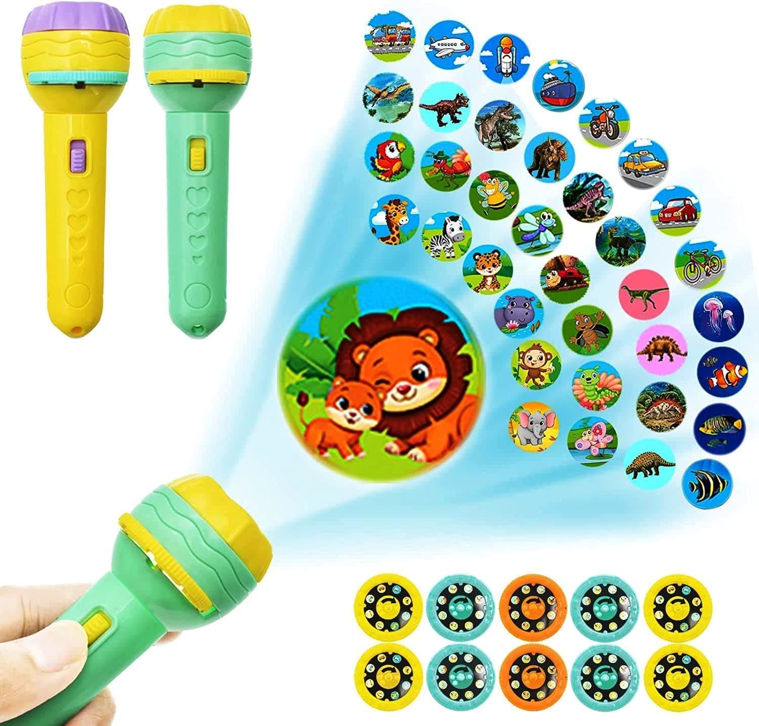 Magicwand® Mini Slide Projector Torch for Kids with Animal Patterns【6 Slides with 48 Projections】 for Flashlight & Bedtime Stories for Children【Pack of 1】