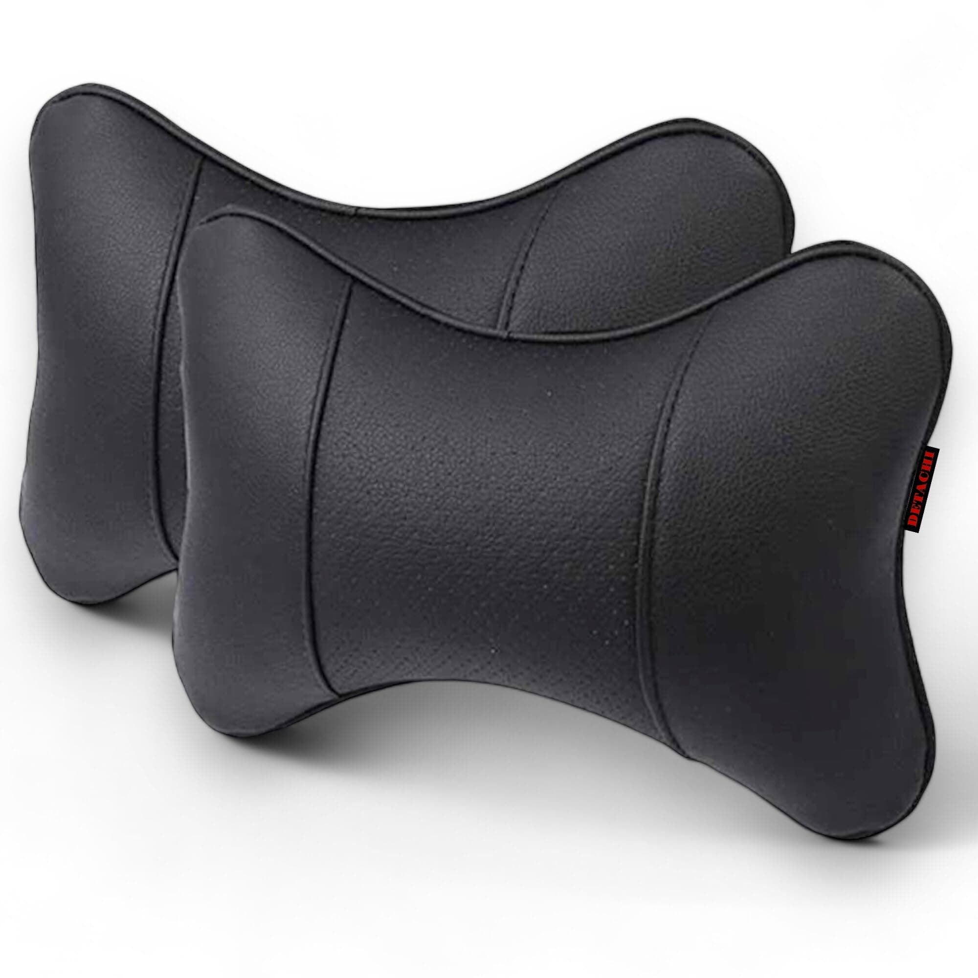 DETACHI Car Neck Rest Pillows Support Headrest Car Pillow Rest Cushion Support & Shoulder for Long Driving Made of Faux Leather with Soft PollyFiber Filling and Elastic Stripes Black