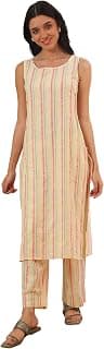Aurelia Women's Yellow Yarn Dyed Cotton Blend Straight Kurta & Palazzo Set