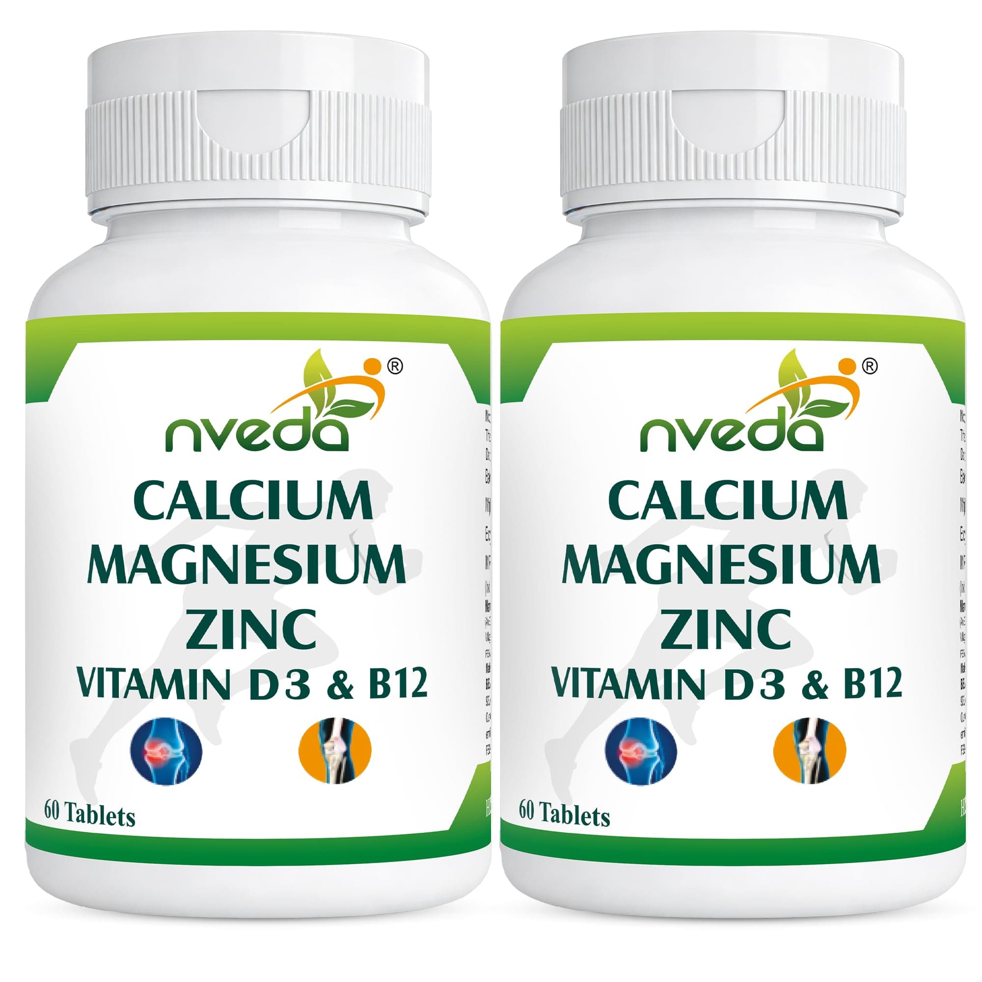 Nveda Calcium 1000mg with Vitamin D3, K2, Magnesium, Zinc & B12 | Strong Bones & Joint Health Supplement for Men & Women | 120 Veg Tablets (Pack of 2)
