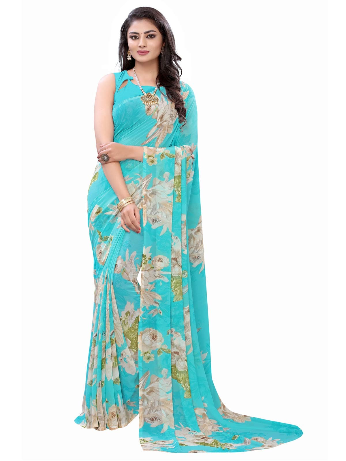SIRIL Women's Georgette Printed Saree With Blouse Piece