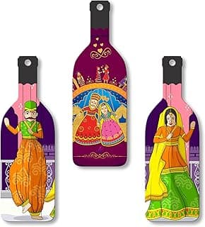 Artvibes Rajasthani Puppet Dance Decor Bottle shaped Wooden Wall Hanging | Living Room | Office | Wall Art Painting For Hall | Graphic Artwork | Wall Art Print | Ideal Gifts (WH_9529N), Set of 3