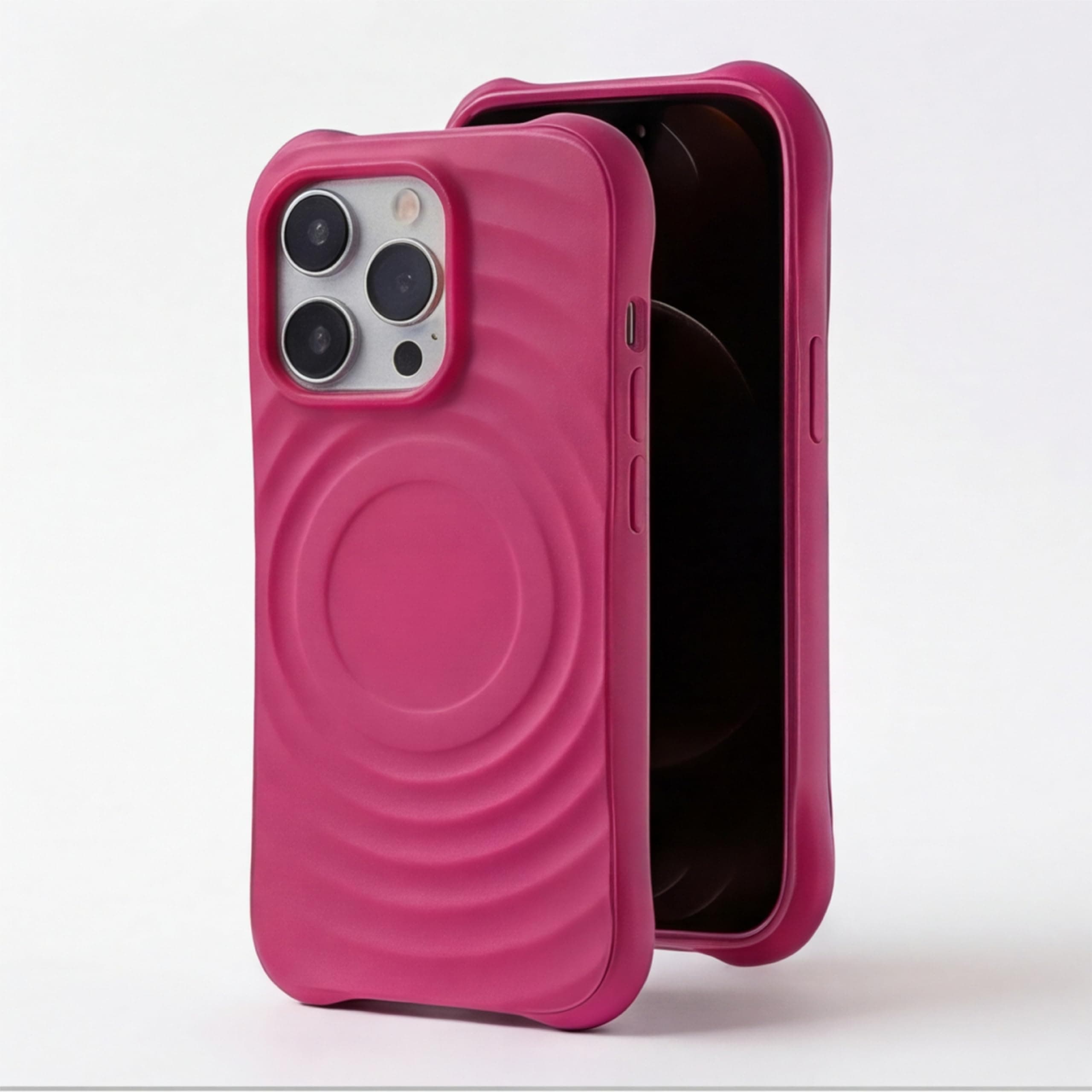 amazon basics Shockproof Case for iPhone 12 Pro Max | Ripple Pattern | Camera Protection | Protective Cover with Enhanced Grip & Wireless Charging Support – Maroon Red