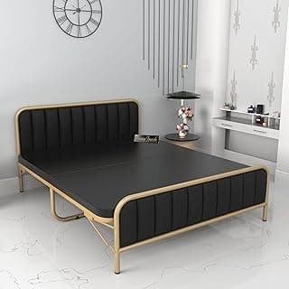 Honey Touch Boston Double Size Bed | with Double Layer Mattress | Cushion Headboard | Folding Bed No Assembly Required | Powder Coated | 4ft x 6.25 |