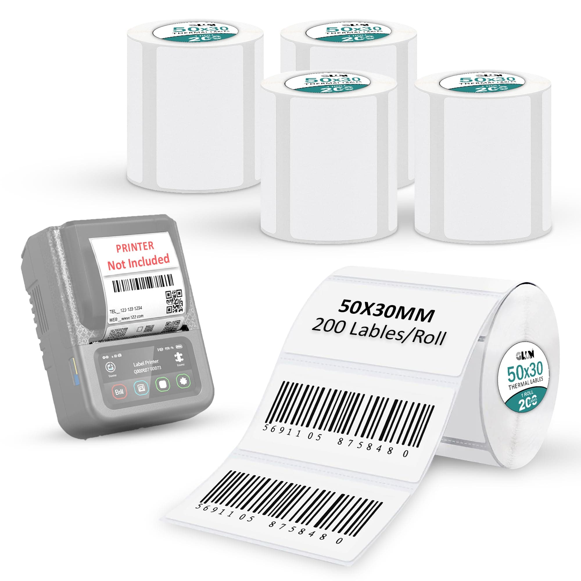 GLUN® 50mm x 30mm Thermal Labels Roll (1000 Labels) | 2 Inch Self-Adhesive Barcode Sticker Labels [Printer NOT Included] | Strong Adhesive, Smudge Proof, Easy Peel | Shipping, Address & Packaging Use