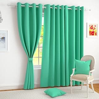 Story@Home 100% True Blackout Door Curtains 7 Feet Set of 4 | Plain Design | Room Darkening Curtain | Thermal Insulated Curtains for Living Room, Bedroom | (116 x 215 cm, Teal)