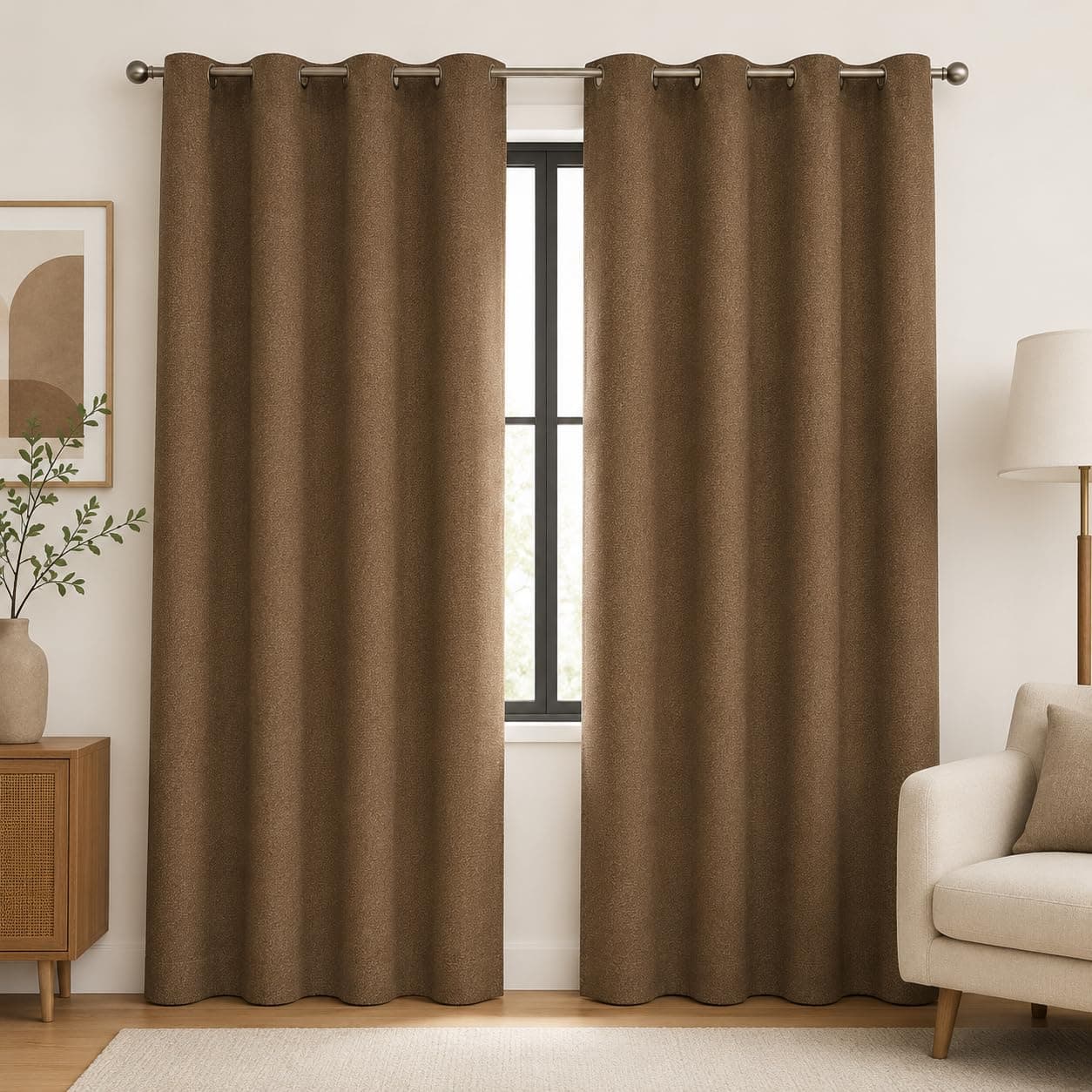 Bhoomi Impex Room Darkening Blackout Curtain Long Door - 9 FEET, Thermal Insulated Eyelet Noise Reducing Blackout Curtains - Taupe Solid