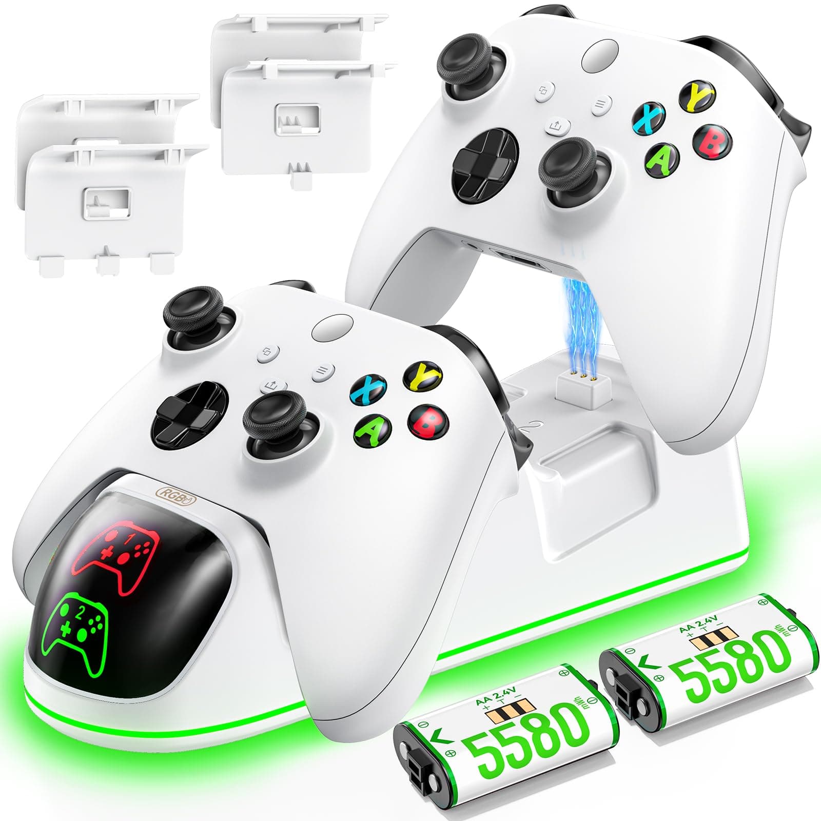 OIVO Controller Charger Compatible With Xbox Series X|S/Xbox One,Controller Charging Station With 2X1300Mah Rechargeable Battery Kit,Oivo Dual Charging Dock For Xbox One/One Elite/Series X|SUSB,White