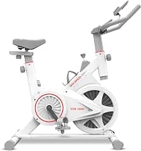 Sparnod Fitness SSB-09W Spin Bike for Home Workout with Belt Drive, 9KG Flywheel, Adjustable Seat & Handlebar, Friction Resistance, LCD Display, Tablet Holder, Max User Weight 110KG (White)