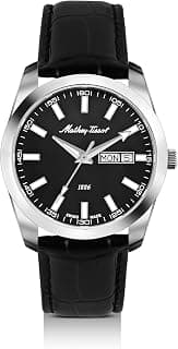 Mathey-Tissot Stainless Steel Mathy I Day-Date Quartz Black Leather Strap Watch for Men's