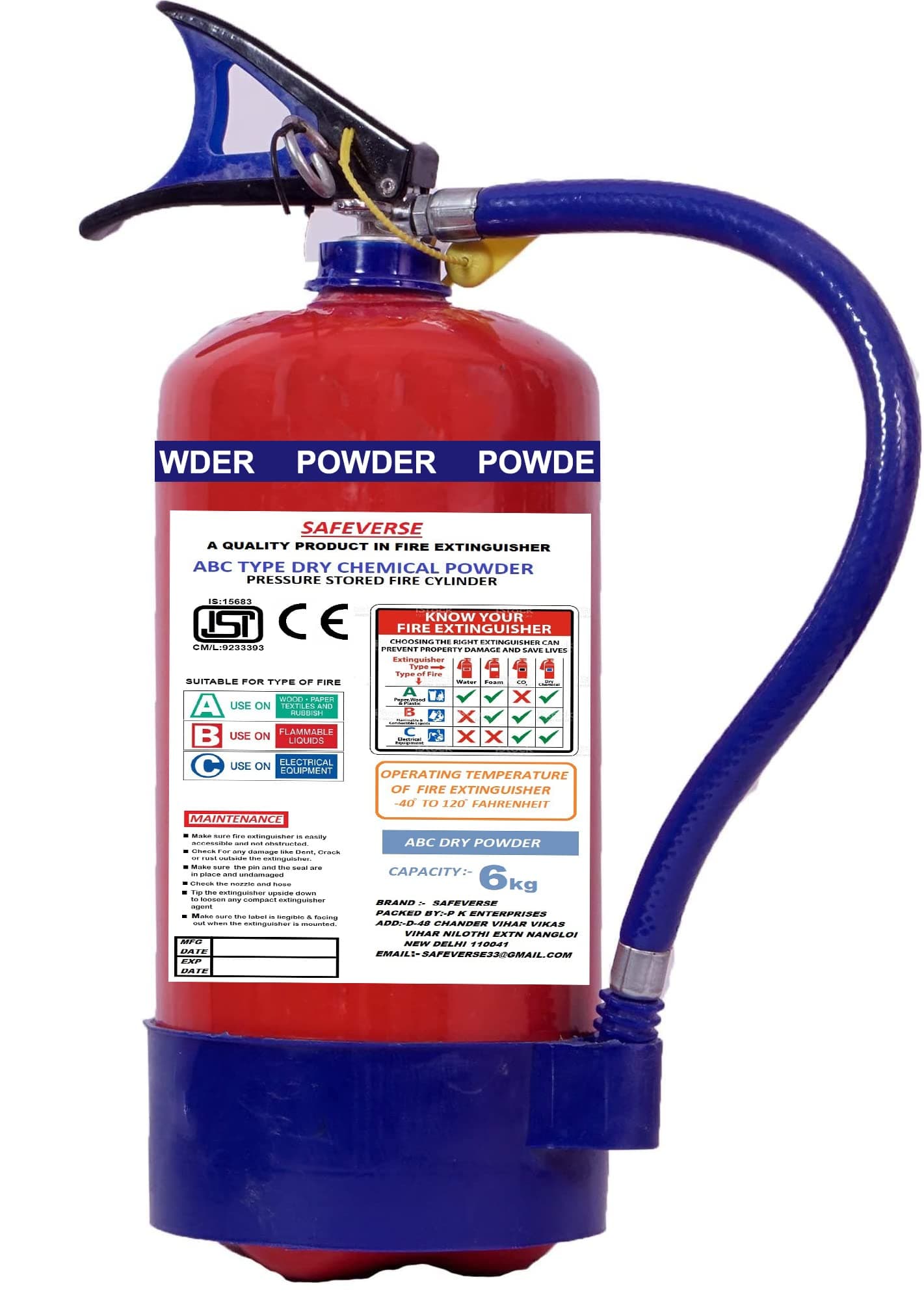 SAFEVERSE Fire Extinguisher Abc Type (6Kg, 1), Multi-coloured