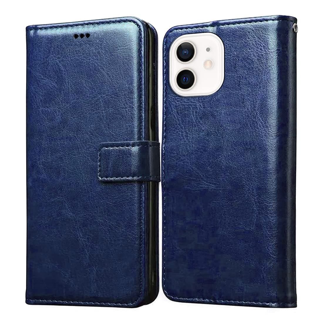 Amazon Brand - Solimo Flip Leather Mobile Cover (Soft & Flexible Back case) for Apple iPhone 12/12 Pro (Blue)