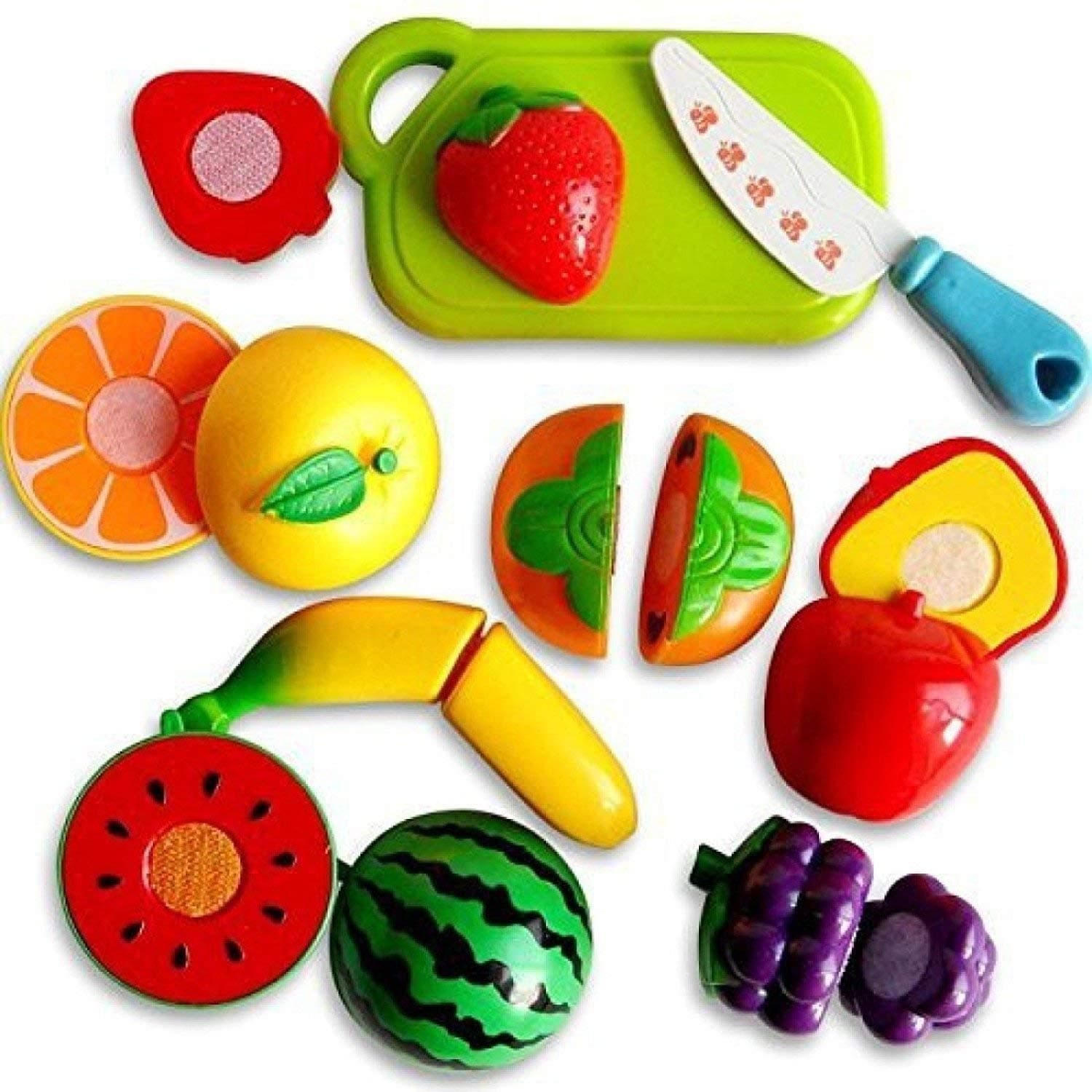 Fratelli Play Food Realistic Sliceable Fruits & Vegetables with Cutting Board and Knife Toy for Kids, Multicolor